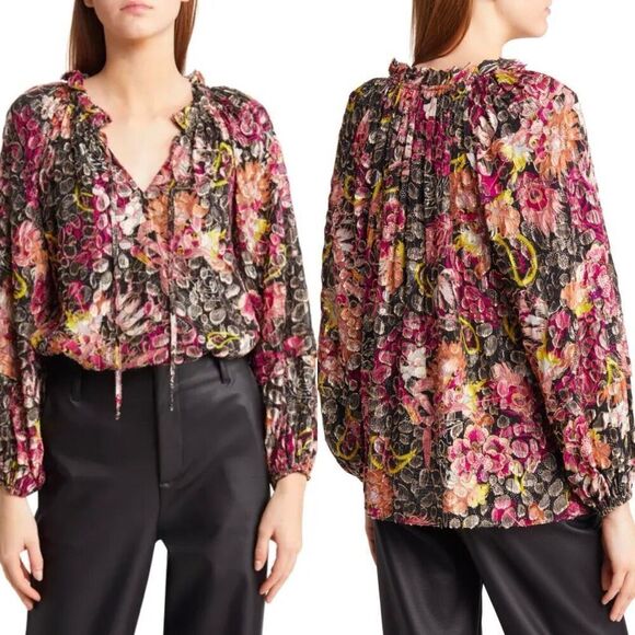 Kobi Halperin August Paisley Print Jacquard Blouse in Fire Multi Size S - Picture 4 of 12